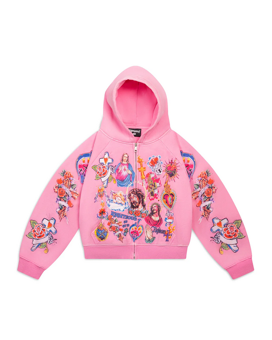 Righteous Risen King Zip Up Hoodie Pink