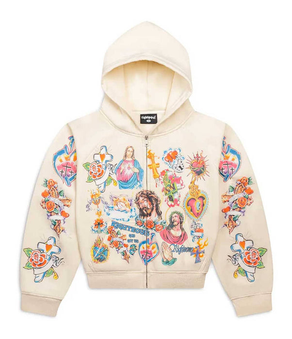 Righteous Risen King Zip Up Hoodie Cream
